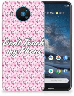 B2Ctelecom Back Cover Siliconen Hoesje Nokia 8.3 Hoesje met Tekst Flowers Pink Don't Touch My Phone