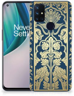 B2Ctelecom Back Cover Siliconen Hoesje OnePlus Nord N10 5G Hoesje Customize Golden Flowers