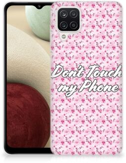 B2Ctelecom Back Cover Siliconen Hoesje Samsung Galaxy A12 Hoesje met Tekst Flowers Pink Don't Touch My Phone