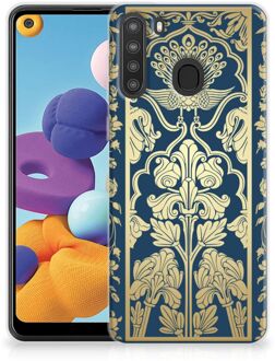 B2Ctelecom Back Cover Siliconen Hoesje Samsung Galaxy A21 Hoesje Customize Golden Flowers