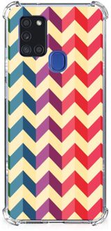 B2Ctelecom Back Cover Siliconen Hoesje Samsung Galaxy A21s GSM Hoesje met doorzichtige rand Zigzag Color