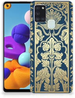 B2Ctelecom Back Cover Siliconen Hoesje Samsung Galaxy A21s Hoesje Customize Golden Flowers