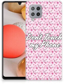 B2Ctelecom Back Cover Siliconen Hoesje Samsung Galaxy A42 Hoesje met Tekst Flowers Pink Don't Touch My Phone