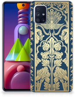 B2Ctelecom Back Cover Siliconen Hoesje Samsung Galaxy M51 Hoesje Customize Golden Flowers