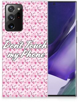 B2Ctelecom Back Cover Siliconen Hoesje Samsung Galaxy Note20 Ultra Hoesje met Tekst Flowers Pink Don't Touch My Phone