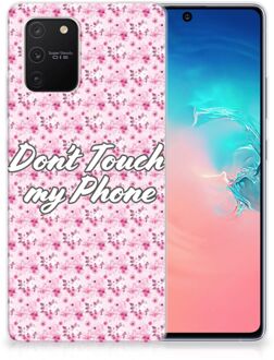 B2Ctelecom Back Cover Siliconen Hoesje Samsung Galaxy S10 Lite Hoesje met Tekst Flowers Pink Don't Touch My Phone