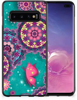 B2Ctelecom Back Cover Siliconen Hoesje Samsung Galaxy S10+ Telefoonhoesje met Zwarte rand Cirkels en Vlinders