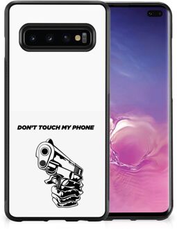 B2Ctelecom Back Cover Siliconen Hoesje Samsung Galaxy S10+ Telefoonhoesje met Zwarte rand Gun Don't Touch My Phone