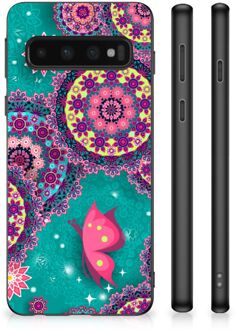 B2Ctelecom Back Cover Siliconen Hoesje Samsung Galaxy S10 Telefoonhoesje met Zwarte rand Cirkels en Vlinders