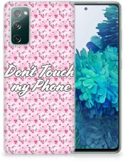 B2Ctelecom Back Cover Siliconen Hoesje Samsung Galaxy S20 FE Hoesje met Tekst Flowers Pink Don't Touch My Phone