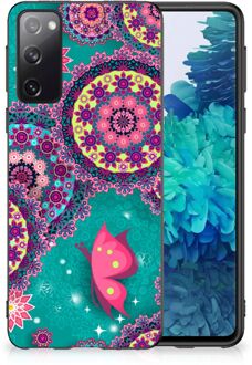 B2Ctelecom Back Cover Siliconen Hoesje Samsung Galaxy S20 Telefoonhoesje met Zwarte rand Cirkels en Vlinders