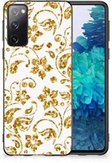 B2Ctelecom Back Cover Siliconen Hoesje Samsung Galaxy S20 Telefoonhoesje met Zwarte rand Gouden Bloemen