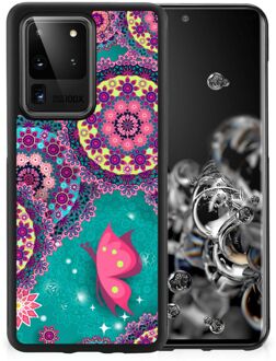 B2Ctelecom Back Cover Siliconen Hoesje Samsung Galaxy S20 Ultra Telefoonhoesje met Zwarte rand Cirkels en Vlinders