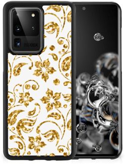 B2Ctelecom Back Cover Siliconen Hoesje Samsung Galaxy S20 Ultra Telefoonhoesje met Zwarte rand Gouden Bloemen