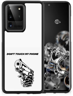 B2Ctelecom Back Cover Siliconen Hoesje Samsung Galaxy S20 Ultra Telefoonhoesje met Zwarte rand Gun Don't Touch My Phone