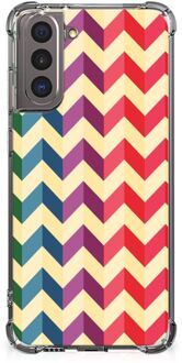 B2Ctelecom Back Cover Siliconen Hoesje Samsung Galaxy S21 GSM Hoesje met doorzichtige rand Zigzag Color