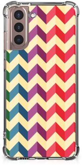 B2Ctelecom Back Cover Siliconen Hoesje Samsung Galaxy S21 Plus GSM Hoesje met doorzichtige rand Zigzag Color