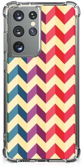 B2Ctelecom Back Cover Siliconen Hoesje Samsung Galaxy S21 Ultra GSM Hoesje met doorzichtige rand Zigzag Color