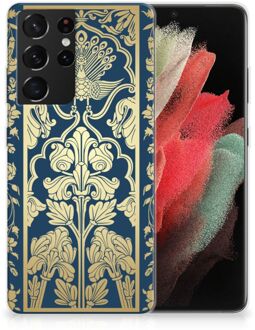 B2Ctelecom Back Cover Siliconen Hoesje Samsung Galaxy S21 Ultra Hoesje Customize Golden Flowers