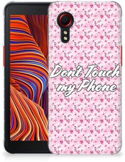 B2Ctelecom Back Cover Siliconen Hoesje Samsung Galaxy Xcover 5 Hoesje met Tekst Flowers Pink Don't Touch My Phone