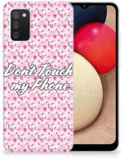 B2Ctelecom Back Cover Siliconen Hoesje Samsung M02s | Samsung Galaxy A02s Hoesje met Tekst Flowers Pink Don't Touch My Phone