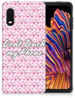 B2Ctelecom Back Cover Siliconen Hoesje Samsung Xcover Pro Hoesje met Tekst Flowers Pink Don't Touch My Phone