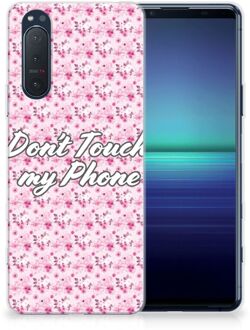 B2Ctelecom Back Cover Siliconen Hoesje Sony Xperia 5II Hoesje met Tekst Flowers Pink Don't Touch My Phone