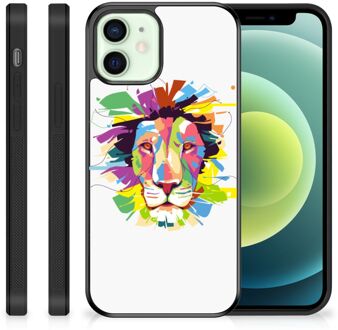 B2Ctelecom Back Cover Siliconen Hoesje Super als Cadeautjes voor Jongens iPhone 12 Mini Telefoonhoesje met Zwarte rand Lion Color