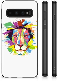 B2Ctelecom Back Cover Siliconen Hoesje Super als Cadeautjes voor Jongens Samsung Galaxy S10 Telefoonhoesje met Zwarte rand Lion Color