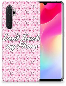 B2Ctelecom Back Cover Siliconen Hoesje Xiaomi Mi Note 10 Lite Hoesje met Tekst Flowers Pink Don't Touch My Phone