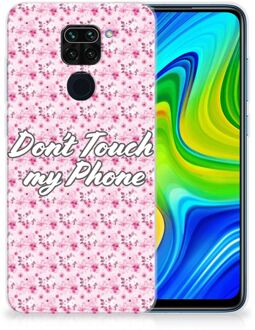 B2Ctelecom Back Cover Siliconen Hoesje Xiaomi Redmi Note9 Hoesje met Tekst Flowers Pink Don't Touch My Phone