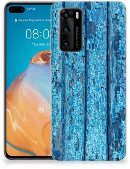 B2Ctelecom Backcase Siliconen Hoesje Huawei P40 Telefoonhoesje Wood Blue