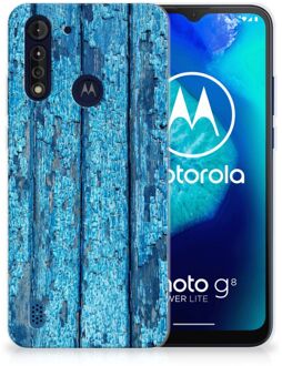 B2Ctelecom Backcase Siliconen Hoesje Motorola Moto G8 Power Lite Telefoonhoesje Wood Blue