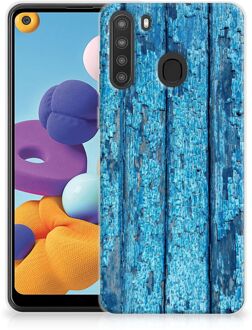 B2Ctelecom Backcase Siliconen Hoesje Samsung Galaxy A21 Telefoonhoesje Wood Blue