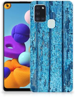 B2Ctelecom Backcase Siliconen Hoesje Samsung Galaxy A21s Telefoonhoesje Wood Blue