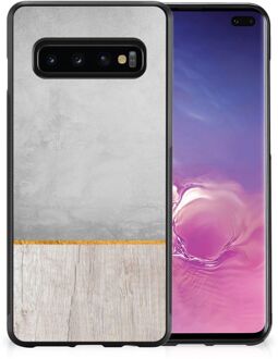 B2Ctelecom Backcase Siliconen Hoesje Samsung Galaxy S10+ Smartphone Hoesje met Zwarte rand Wood Beton