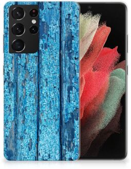 B2Ctelecom Backcase Siliconen Hoesje Samsung Galaxy S21 Ultra Telefoonhoesje Wood Blue