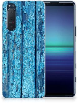B2Ctelecom Backcase Siliconen Hoesje Sony Xperia 5II Telefoonhoesje Wood Blue
