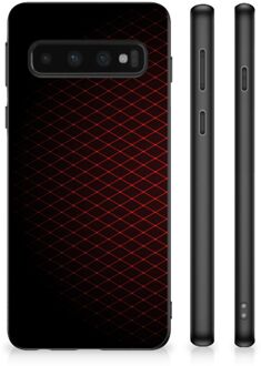 B2Ctelecom Backcase TPU Siliconen Hoesje Samsung Galaxy S10 GSM Hoesje met Zwarte rand Geruit Rood