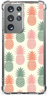 B2Ctelecom Backcase TPU Siliconen Hoesje Samsung Galaxy S21 Ultra Telefoon Hoesje met doorzichtige rand Ananas