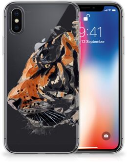 B2Ctelecom Backcover silicone hoesje iPhone X/10 | Xs Watercolor Tiger