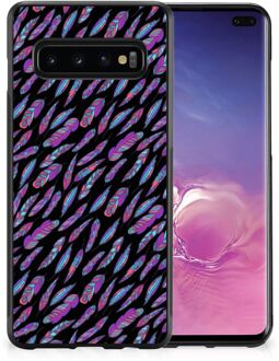 B2Ctelecom Backcover Soft Siliconen Hoesje Samsung Galaxy S10+ Telefoonhoesje met Zwarte rand Feathers Color