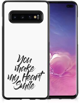 B2Ctelecom Backcover Soft Siliconen Hoesje Samsung Galaxy S10+ Telefoonhoesje met Zwarte rand Heart Smile