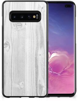 B2Ctelecom Backcover Soft Siliconen Hoesje Samsung Galaxy S10+ Telefoonhoesje met Zwarte rand Wit Hout