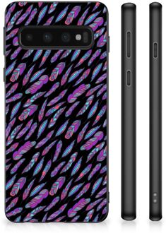 B2Ctelecom Backcover Soft Siliconen Hoesje Samsung Galaxy S10 Telefoonhoesje met Zwarte rand Feathers Color