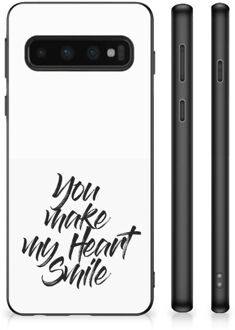 B2Ctelecom Backcover Soft Siliconen Hoesje Samsung Galaxy S10 Telefoonhoesje met Zwarte rand Heart Smile