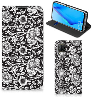 B2Ctelecom Beschermhoes Huawei P40 Lite Smart Cover Zwart Bloemen