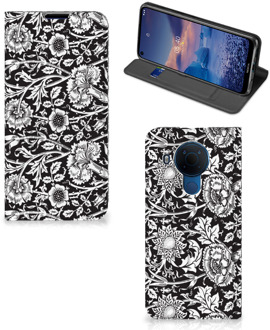 B2Ctelecom Beschermhoes Nokia 5.4 Smart Cover Zwart Bloemen