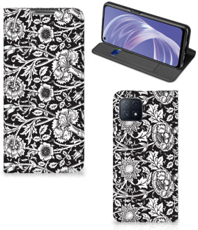 B2Ctelecom Beschermhoes OPPO A73 5G Smart Cover Zwart Bloemen