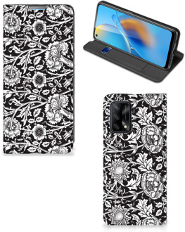 B2Ctelecom Beschermhoes OPPO A74 4G Smart Cover Zwart Bloemen